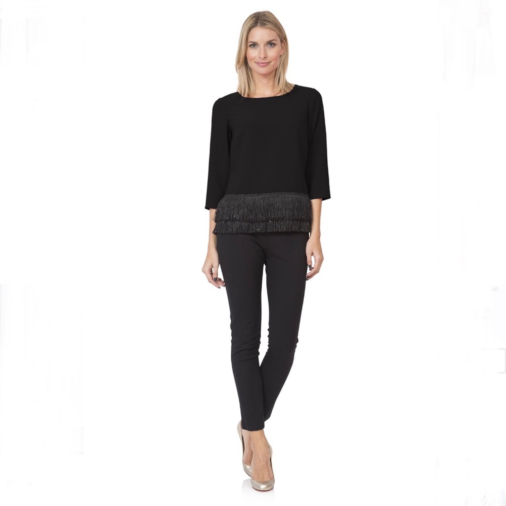 Nwot Black Sequin Fringe Top Large Elegant Stunni… - image 1